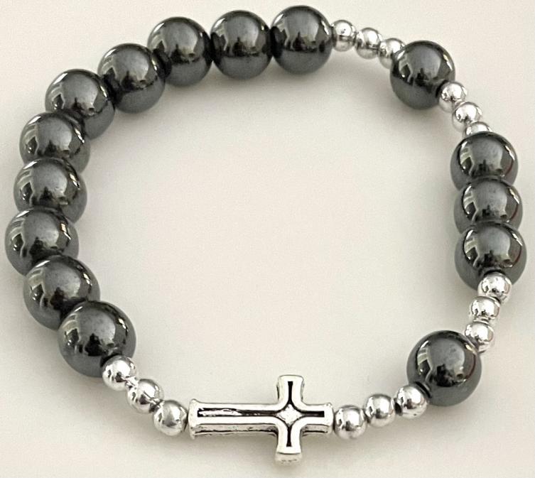8mm HEMATITE GEMSTONE STRETCH ROSARY BRACELET