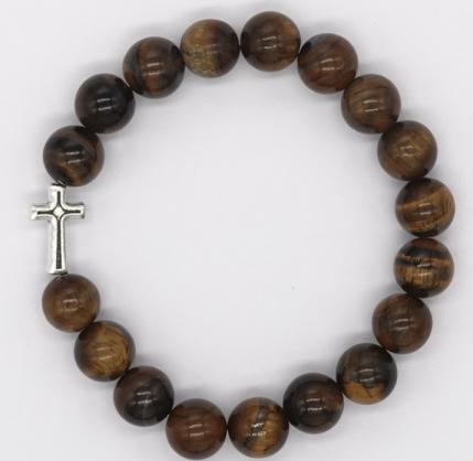 10mm MEN'S TIGERS EYE GEMSTONE STRETCH BRACELET ON HANGTAG