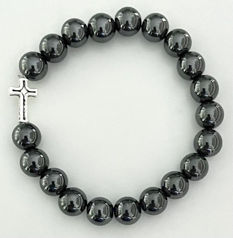10mm MEN'S HEMATITE GEMSTONE STRETCH BRACELET ON HANGTAG
