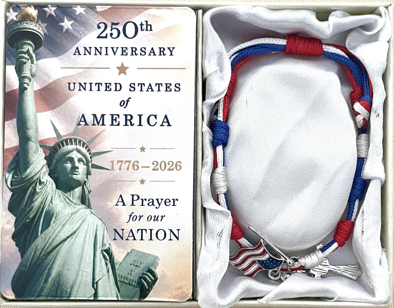 250th Anniversary USA Corded Rosary Bracelet with Prayer Card Gift Boxed 250th Anniversary USA Corded Rosary Bracelet with Prayer Card Gift Boxed