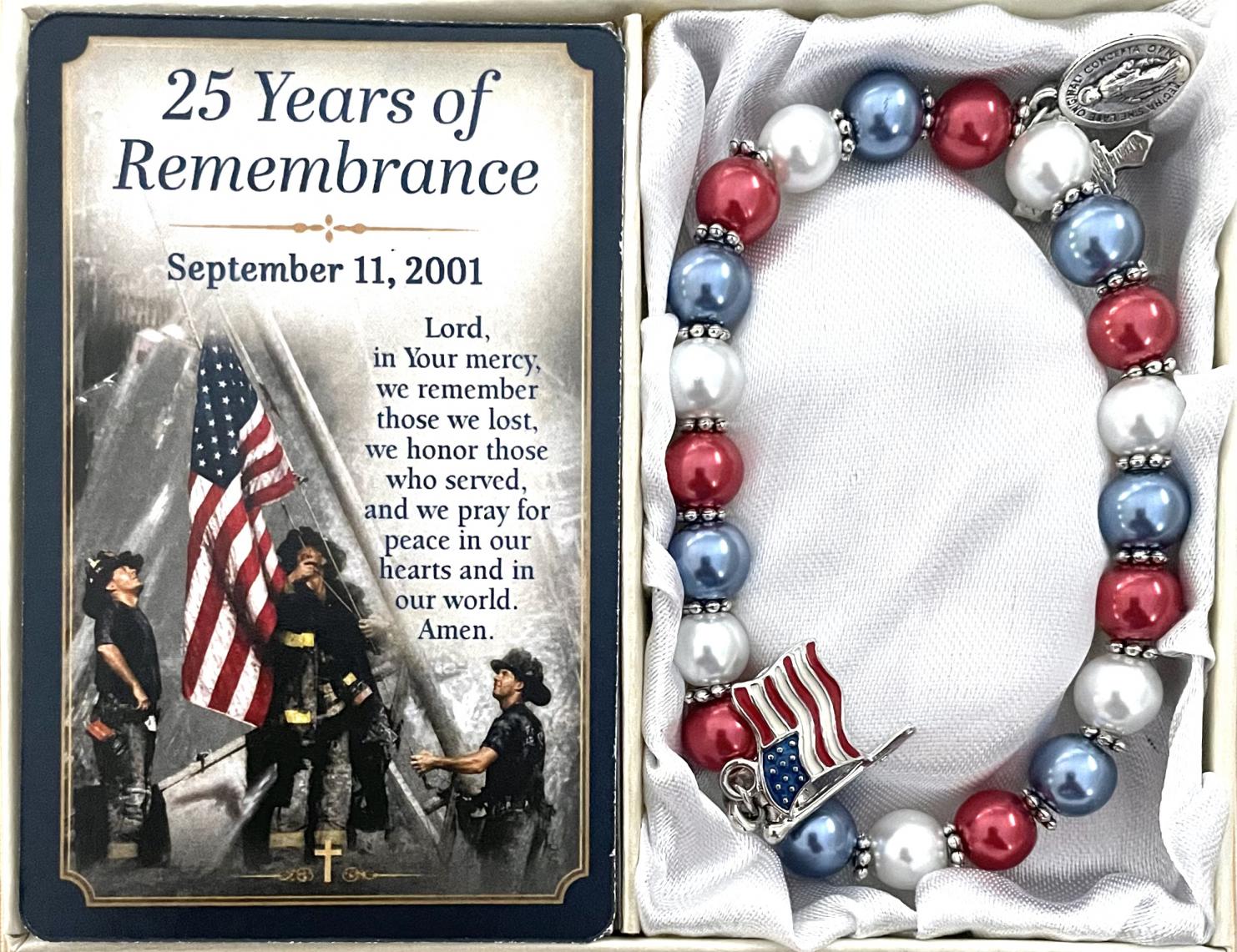 9/11 25th Anniversary 8mm Pearl Bracelet with Prayer Card Gift Boxed 9/11 25th Anniversary 8mm Pearl Bracelet with Prayer Card Gift Boxed