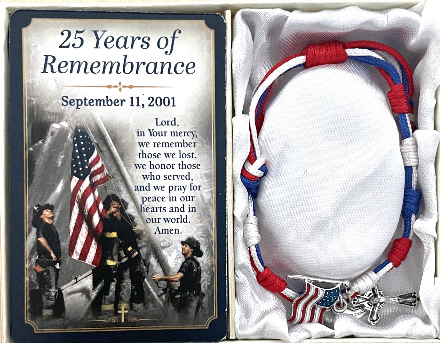 9/11 25th Anniversary Corded Rosary Bracelet with Prayer Card Gift Boxed 9/11 25th Anniversary Corded Rosary Bracelet with Prayer Card Gift Boxed