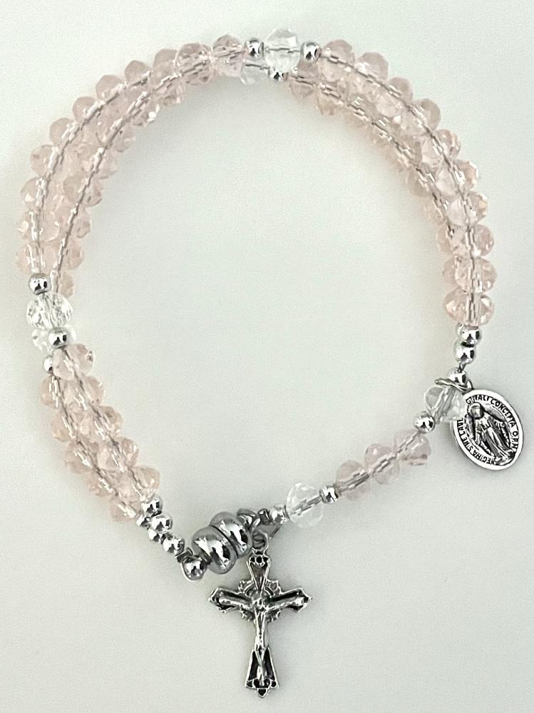 59 BEAD 6X4mm PINK TIN CUT ROSARY BRACELET 59 BEAD 6X4mm PINK TIN CUT ROSARY BRACELET
