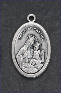 OVAL SILVER OXIDIZED MEDAL OUR LADY OF MT CARMEL