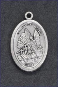 OVAL SILVER OXIDIZED MEDAL GUARDIAN ANGEL