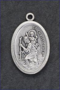 OVAL SILVER OXIDIZED MEDAL ST CHRISTOPHER