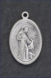 OVAL SILVER OXIDIZED MEDAL ST FRANCIS
