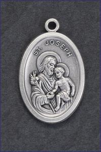 OVAL SILVER OXIDIZED MEDAL ST JOSEPH