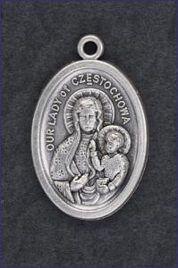 OVAL SILVER OXIDIZED MEDAL OUR LADY OF CZESTOCHOWA