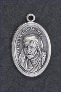 OVAL SILVER OXIDIZED MEDAL MOTHER THERESA