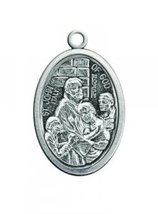 OVAL OXIDIZED MEDAL ST JOHN OF GOD