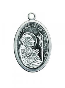 OVAL OXIDIZED MEDAL ST CHARLES BORROMEO