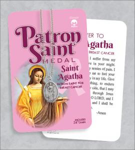 St Agatha Medal & 24in Chain With Prayer Card