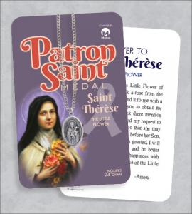 St Therese Medal & 24in Chain With Prayer Card