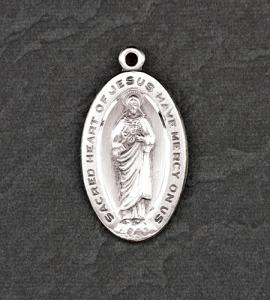Sterling Silver Oval Scapular Medal on 24 in Chain