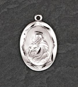 Sterling Silver Oval Saint Anthony Medal on 24 in Chain
