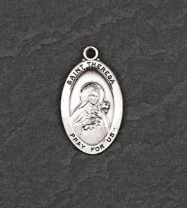 Sterling Silver Oval Saint Theresa Medal on 24 in Chain
