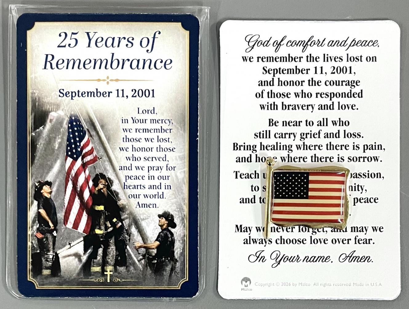 9/11 25th ANNIVERSARY FLAG POCKET TOKEN WITH MESSAGE ON THE BACK OF THE TOKEN PACKAGED WITH WITH PRAYER CARD IN A PVC POUCH 9/11 25th ANNIVERSARY FLAG POCKET TOKEN WITH MESSAGE ON THE BACK OF THE TOKEN PACKAGED WITH WITH PRAYER CARD IN A PVC POUCH