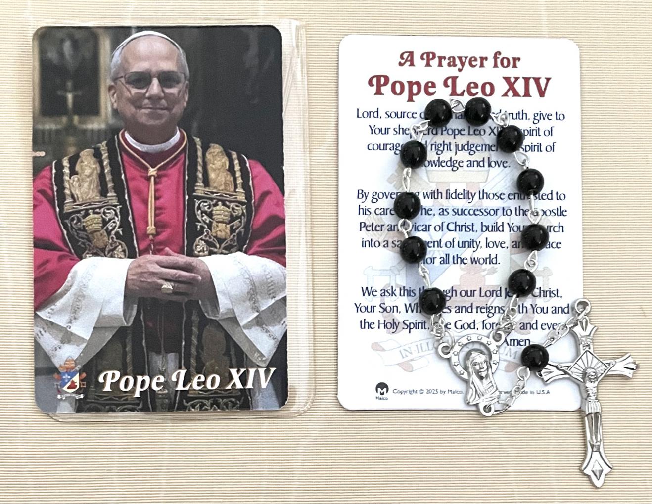 Leo XIV Men's One Decade Rosary with Prayer Card in Vinyl Pouch.