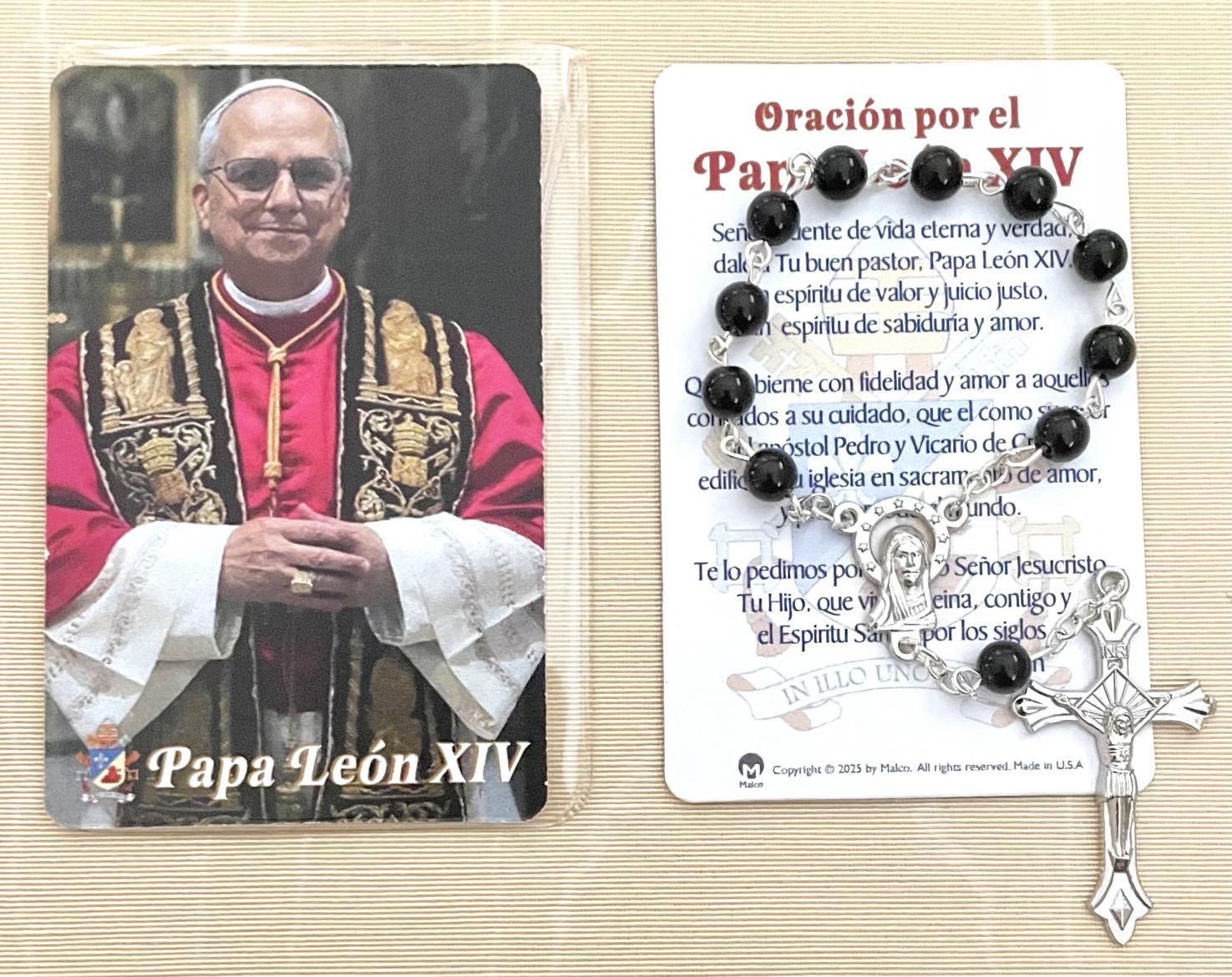 Leo XIV Men's One Decade Rosary with Spanish Prayer Card in Vinyl Pouch.