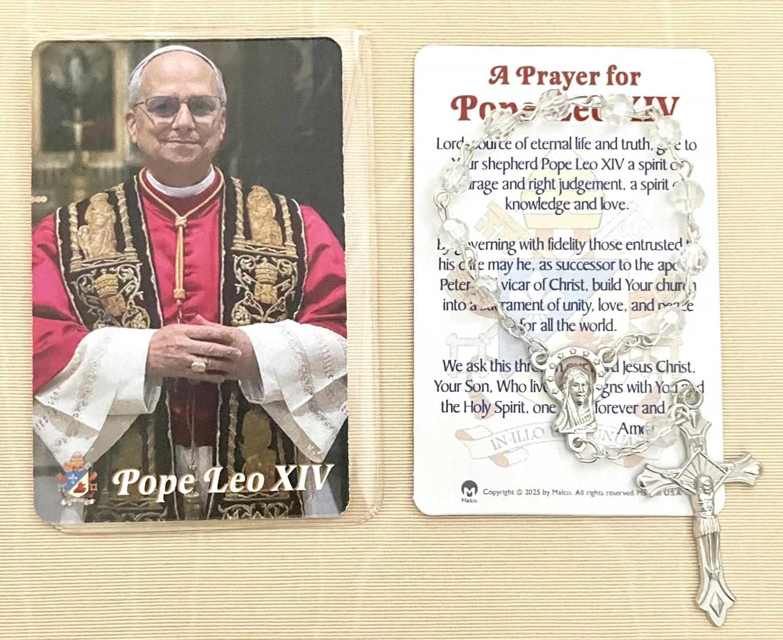 Leo XIV Women's One Decade Rosary with Prayer Card in Vinyl Pouch.