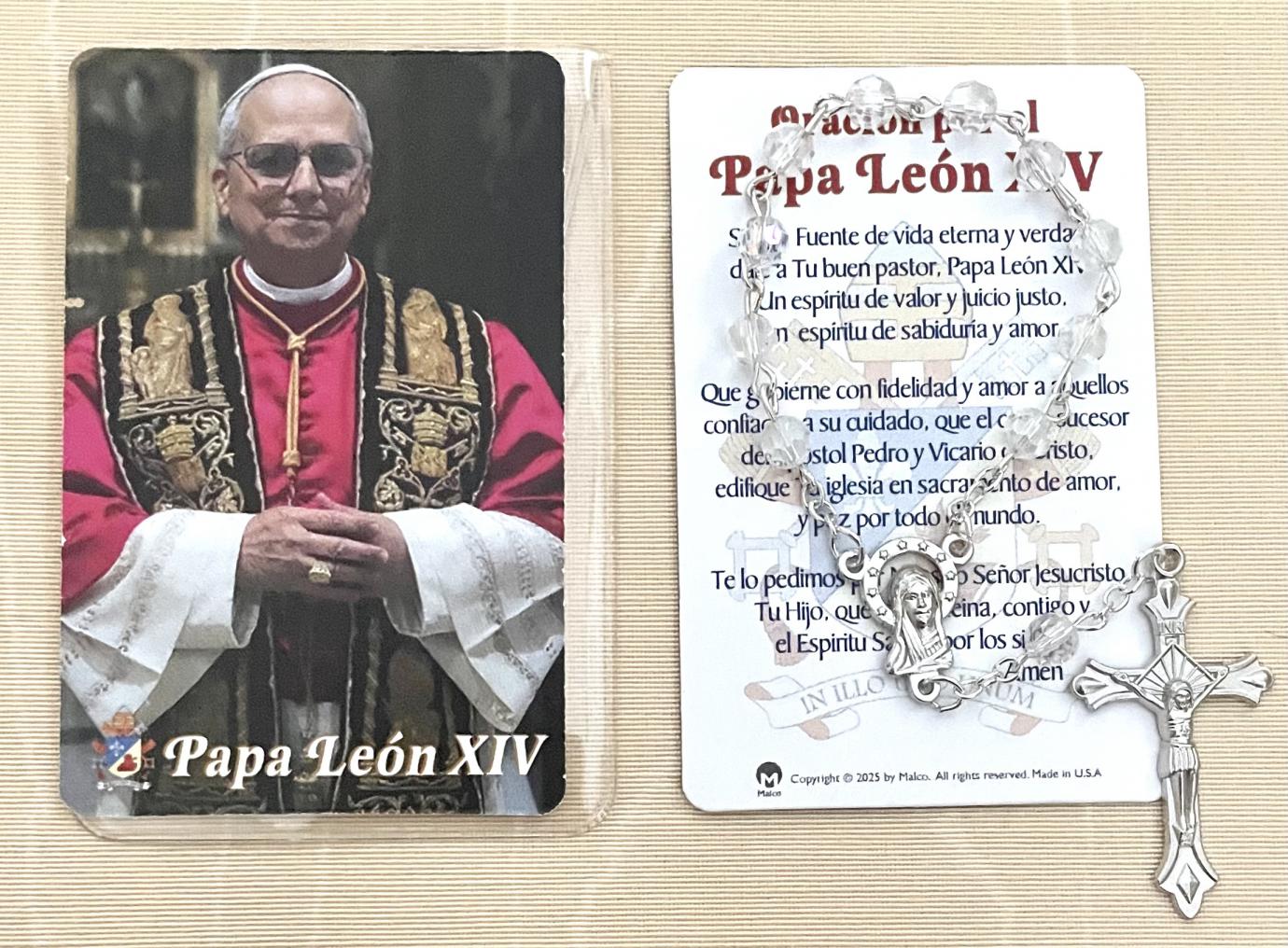 Leo XIV Women's One Decade Rosary with Spanish Prayer Card in Vinyl Pouch.