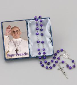 Pope Francis Rosary with Prayercard In Blue Box