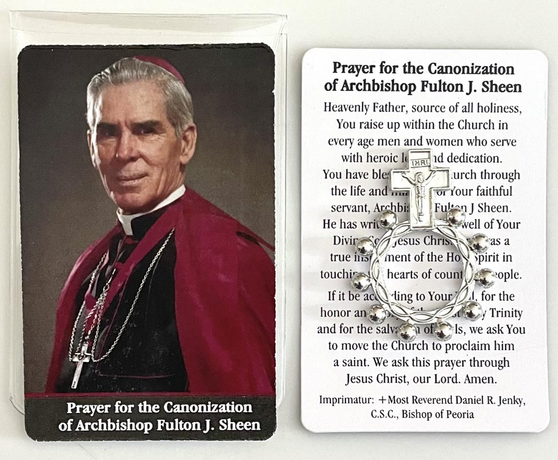 FULTON SHEEN CANONIZATION ROSARY RING WITH PRAYER CARD