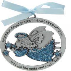 2 X 2.5in Blue Epoxy Angel Crib Medal with Blue Ribbon Carded