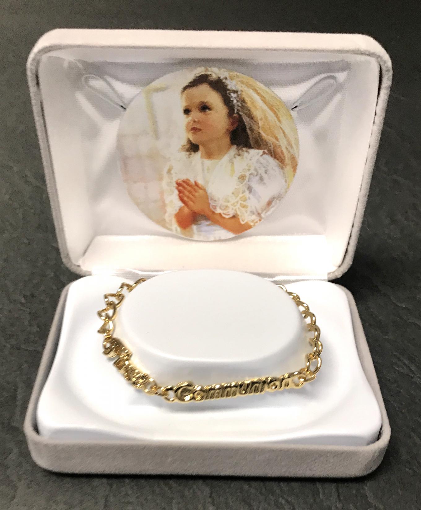 GOLD FIRST COMMUNION BRACELET GIFT BOXED