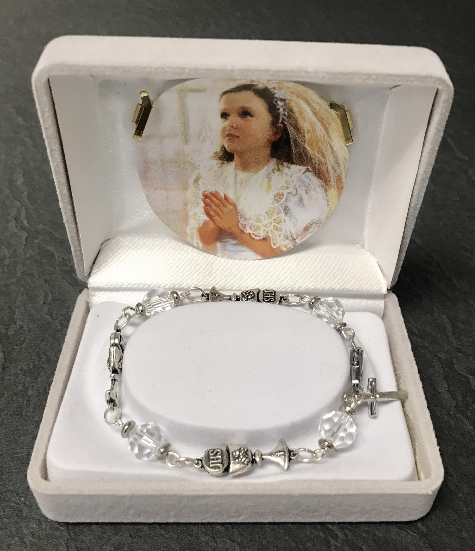 CRYSTAL & CHALICE FIRST COMMUNION BRACELET GIFT BOXED