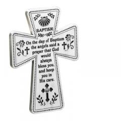 5in Baptism Standing Cross with Wire Easel Gift Boxed Silver Finish