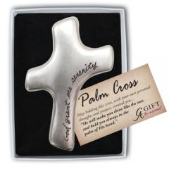 2.75in Silver Finish God Grant Me Serenity Palm Cross Gift Boxed with Card