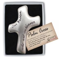 2.75in Silver Finish Our Father Palm Cross Gift Box with Card