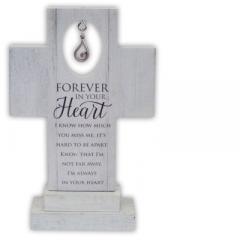 Forever In Your Heart 6in Standing Cross with Tear Charm Gift Boxed