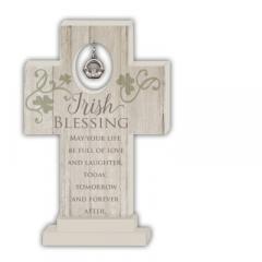 6in Irish Blessing Standing Cross with Claddagh Charm
