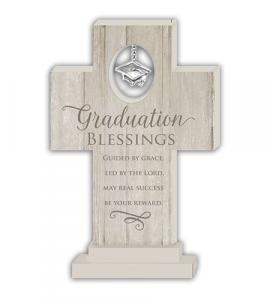 Graduation 6in Wood Standing Cross With Celtic Cross Charm