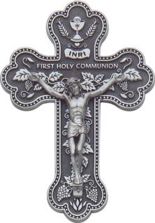 First Communion - 5.5in Polished Metal First Communion Wall Crucifix