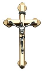 First Communion - 4in Brass Cross, featuring pewter Corpus with gold highlighted accents.  Gift packaged in a deluxe presentation box.