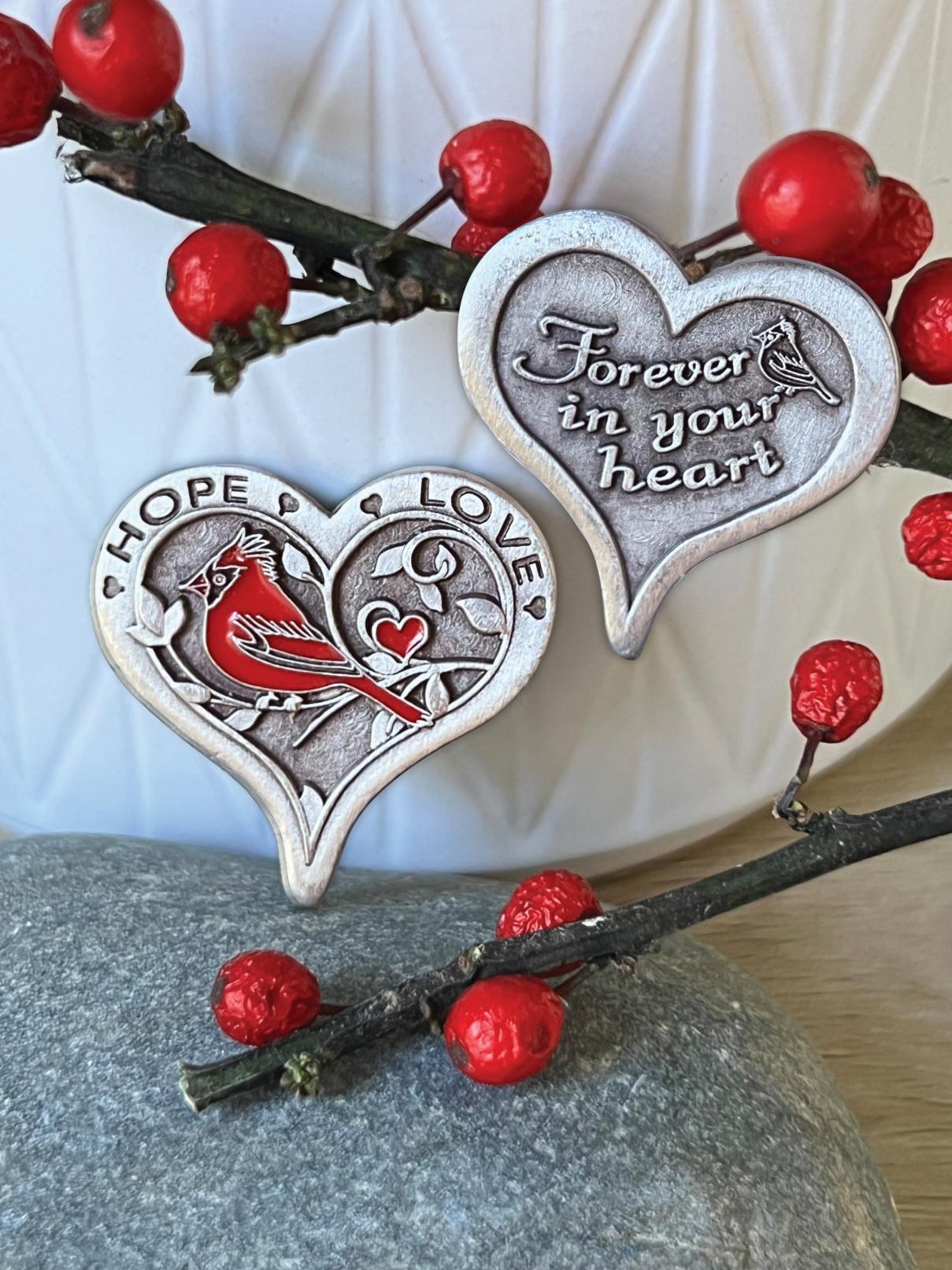 Cardinal Heart Prayer Token with Prayer Card in Pouch