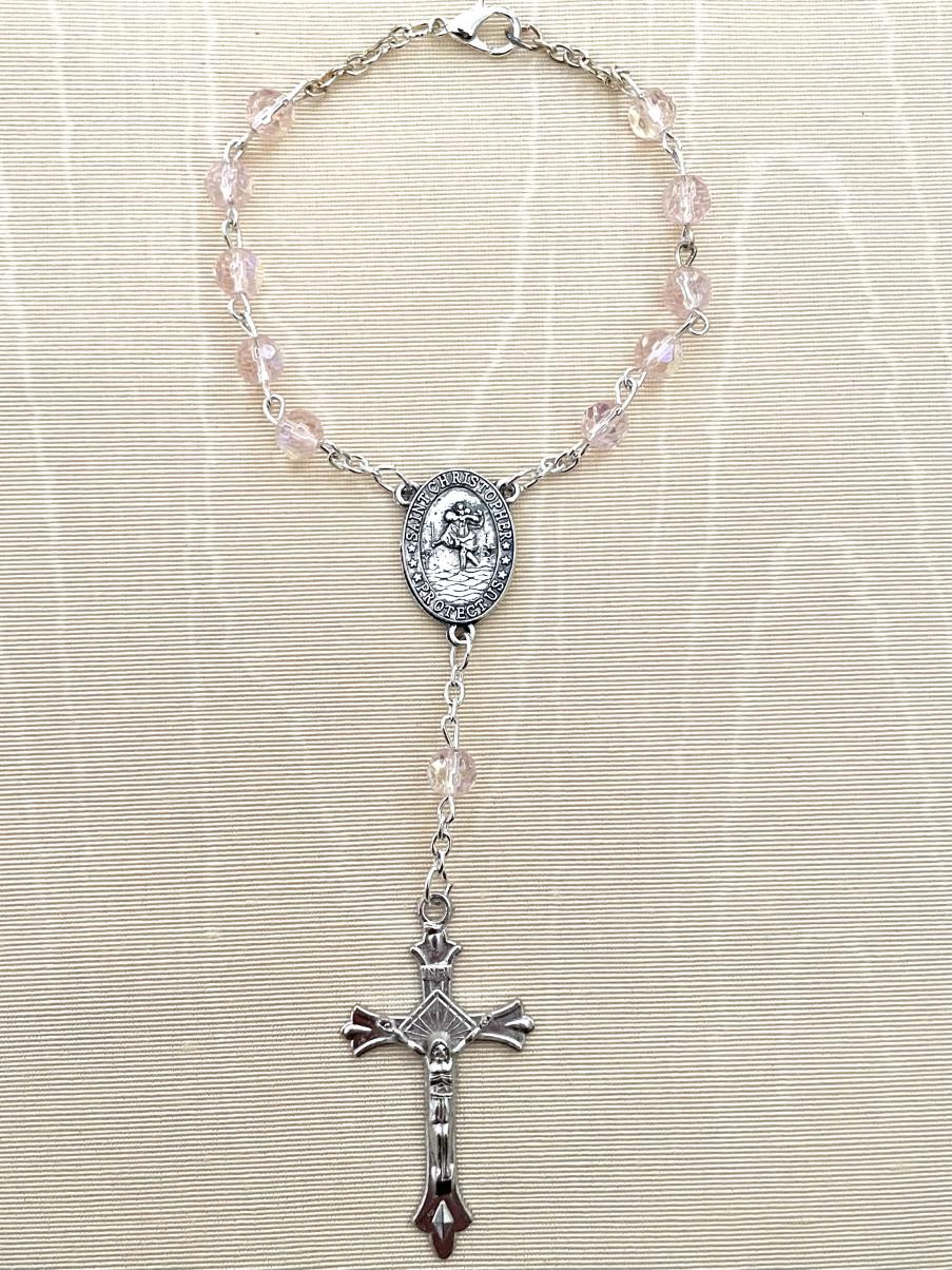 6mm Rose St. Christopher Auto Rosary