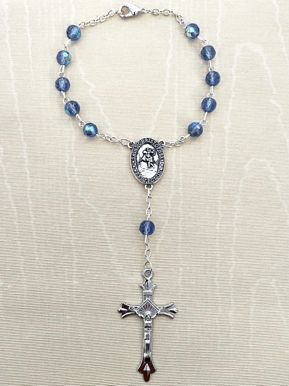 6mm Sapphire St. Christopher Auto Rosary