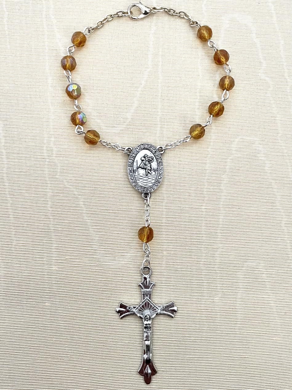 6mm Topaz St. Christopher Auto Rosary