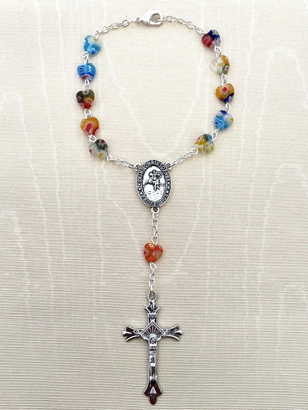 8x8mm Heart Shaped Multi-Color Glass Rosary